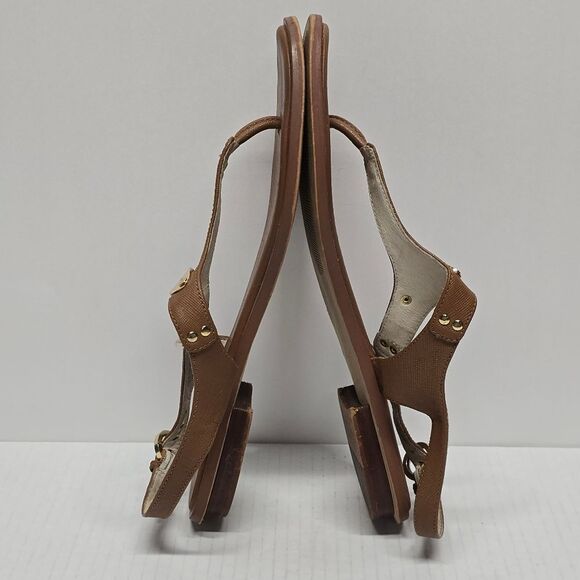 MICHAEL Michael Kors Gold Logo Plate Brown Leather Thong Sandals 9 - Picture 5 of 7